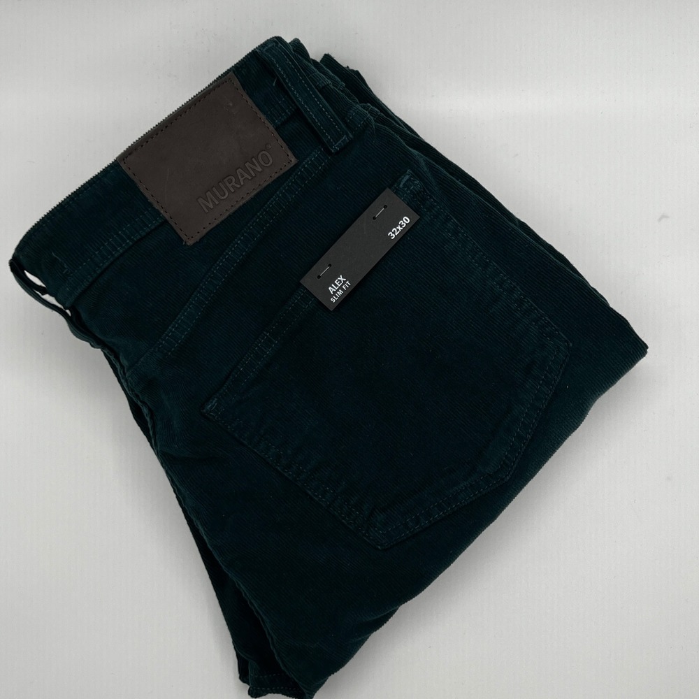 Murano Corduroy Pants Mens 32x30 Dark Green New Alex Slim Fit Stretch Cotton